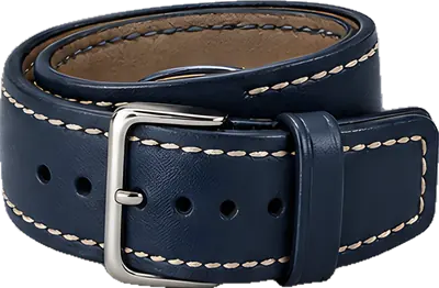 Rolled navy calfskin watch strap with cream hand stitching